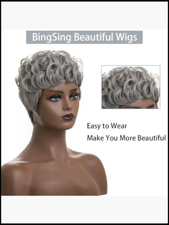 Short Pixie Cut Wig Synthetic Curly Layered Wigs for Women Daily Party main image 5